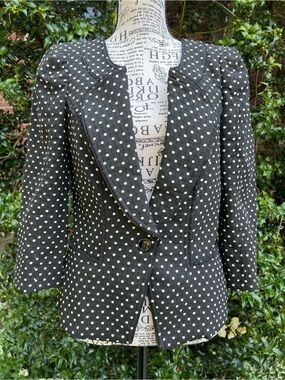 White House Black Market Black Polka Dot Cropped Blazer 4